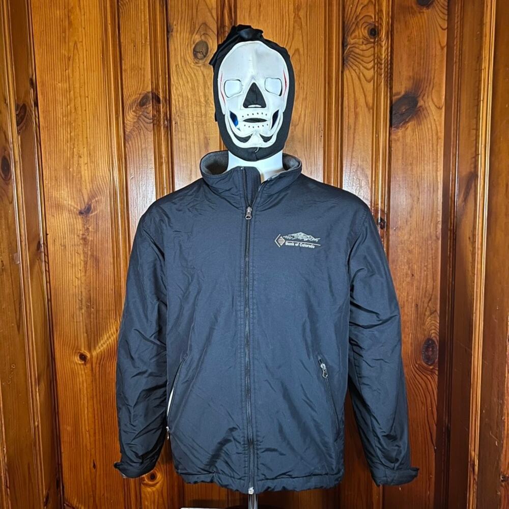 Lands' End M 90s Bank of Colorado Windbreaker Black Fleece Lined Jacket